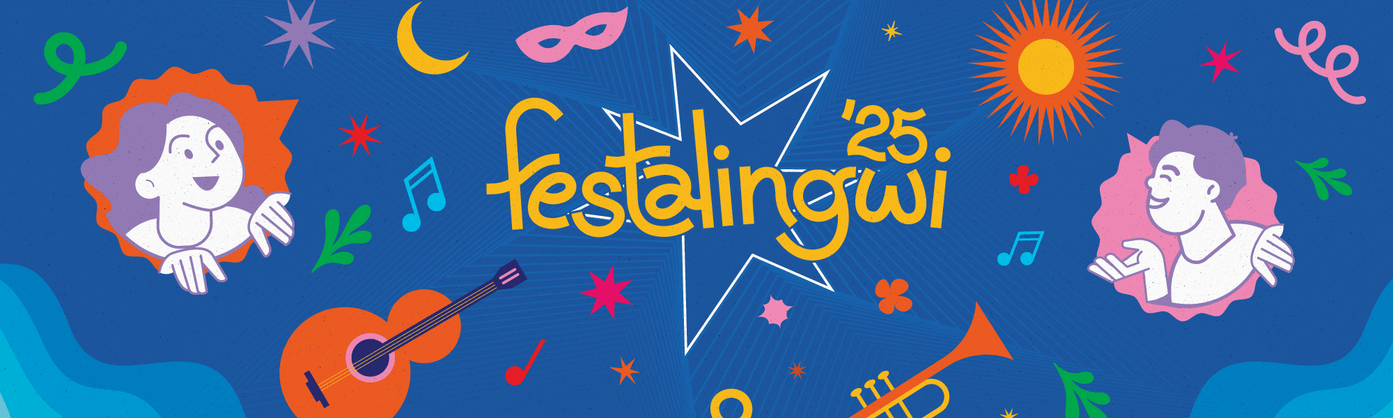 festalingwi 2025 various colourful elements on a blue background